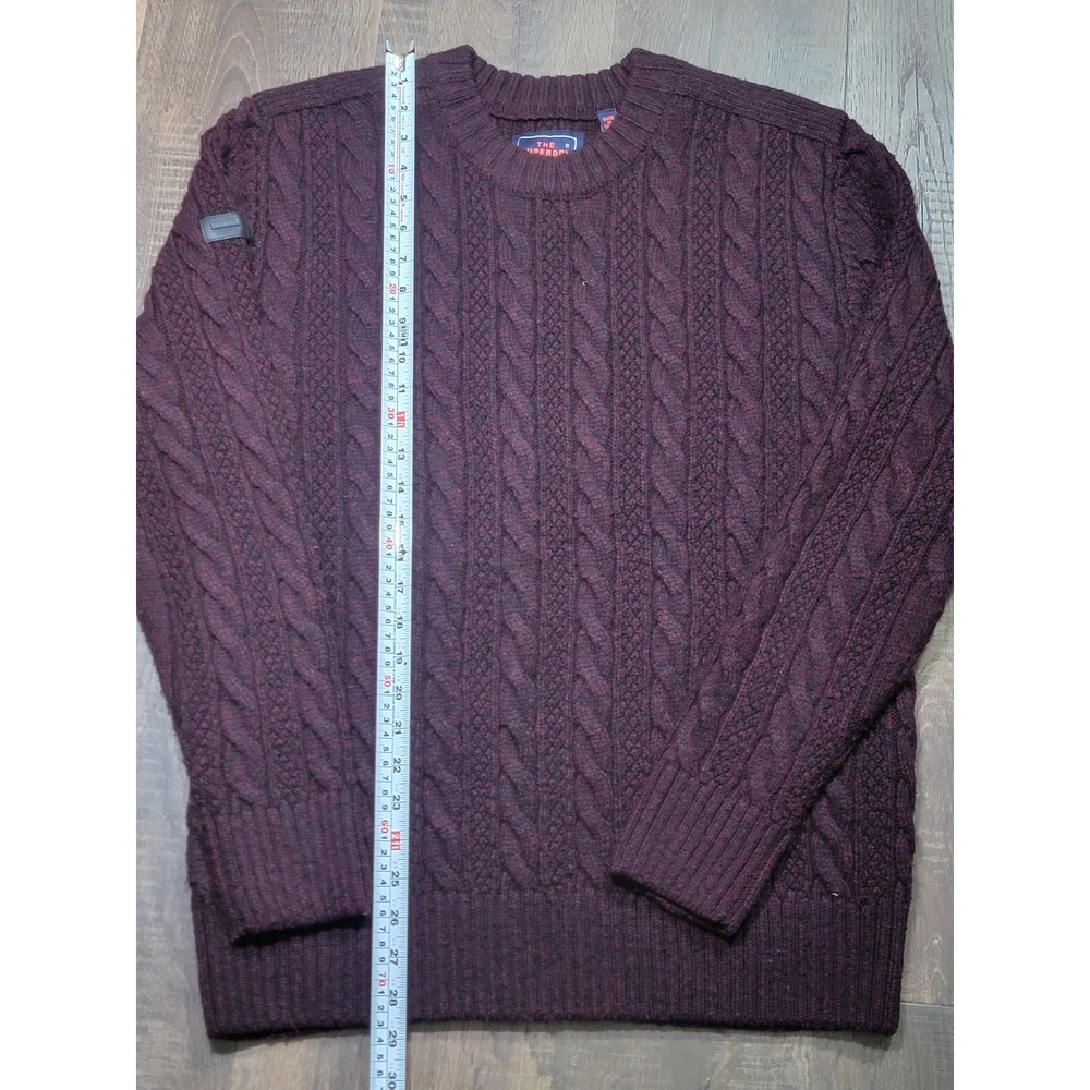 Superdry Mens 3XL Burgundy Cable Knit Wool Blend Crew‎ Neck Sweater M6100021A